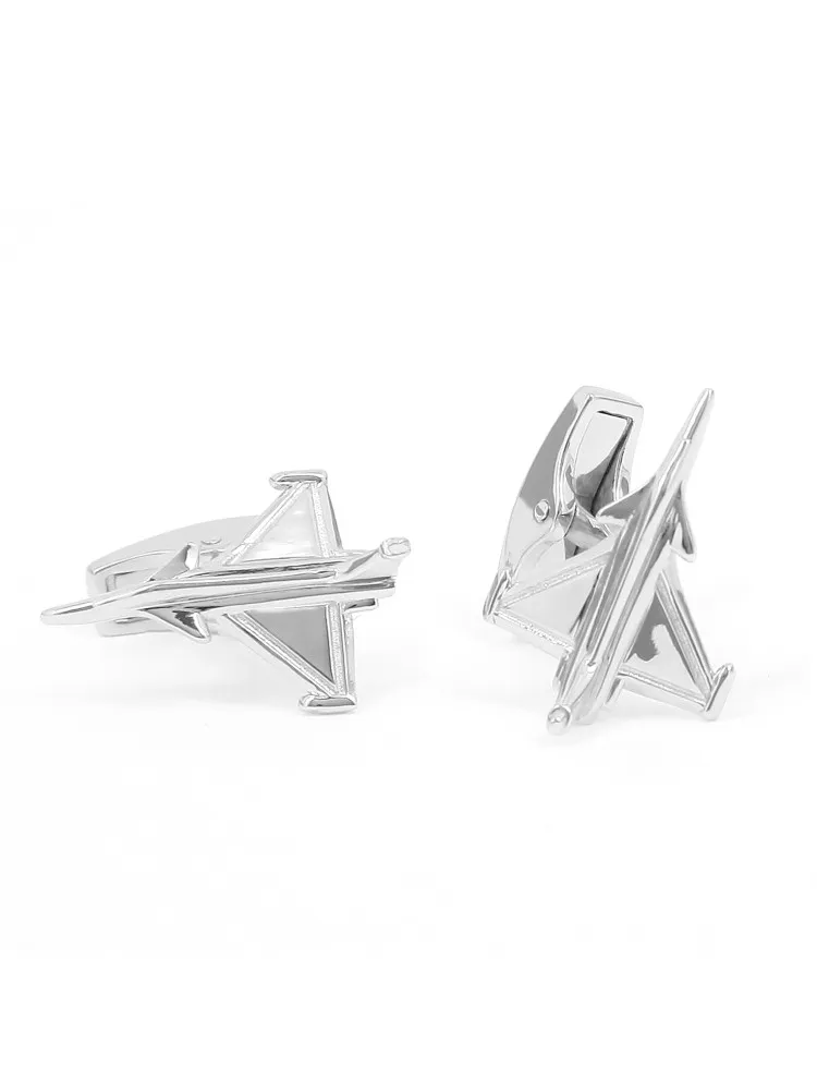 Boutons de manchette argent massif avion de chasse rafale