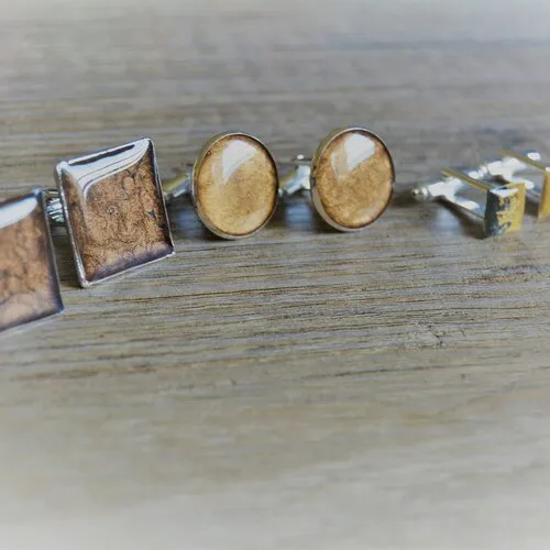 Boutons de manchettes marron  homme acier inoxydables ronds accessoires costume