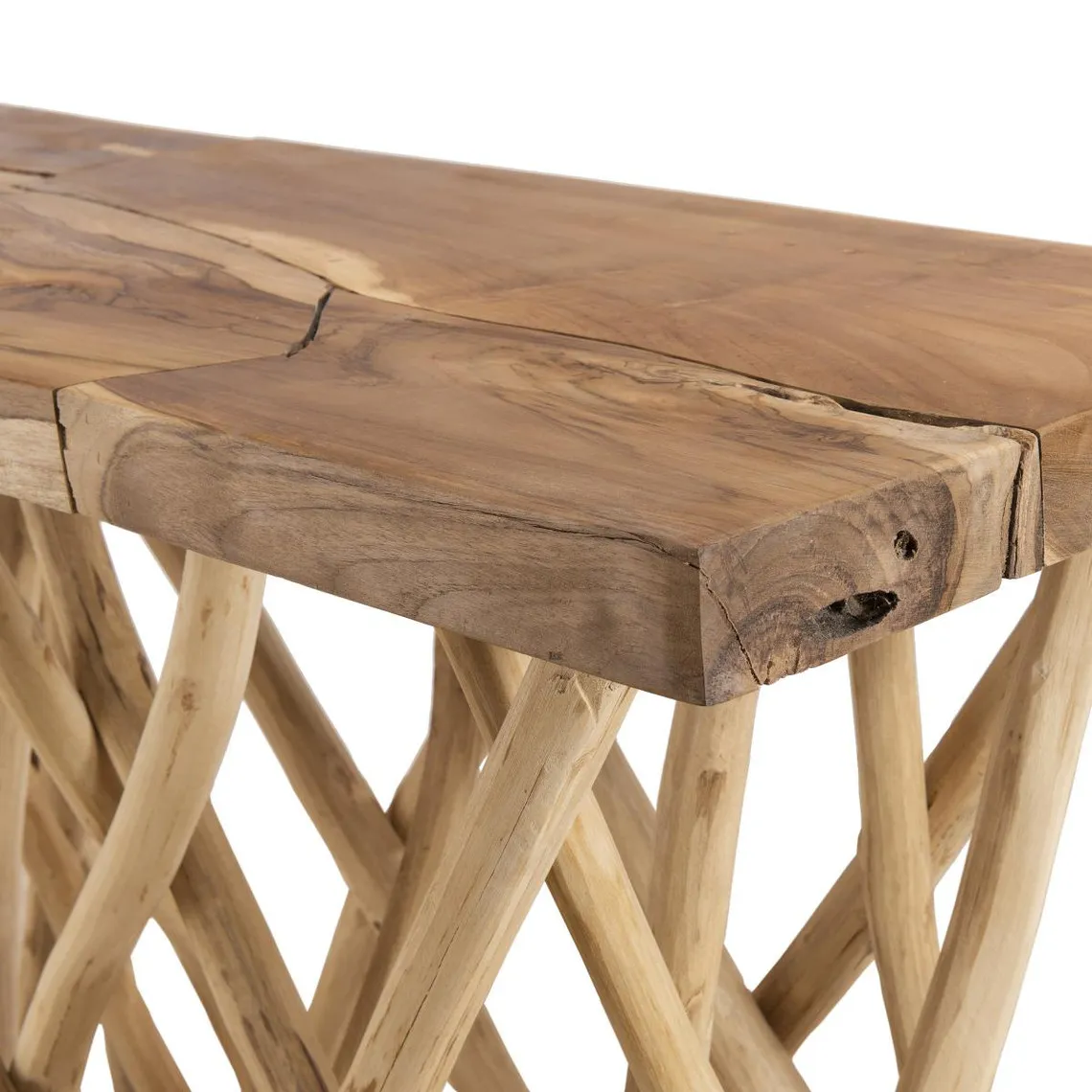 Console nature plateau bois Teck - pieds bois flotté - KELIA | 3 Suisses