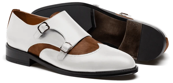 Double Boucle à bout golf en cuir ciré et cuir marron et blanc