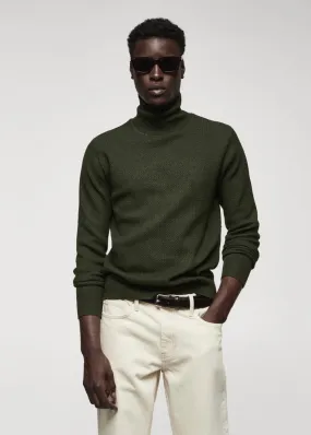 Gilets Et Pull-Overs | Homme MANGO Pull-over Torsades Col Roulé Vert Foncé