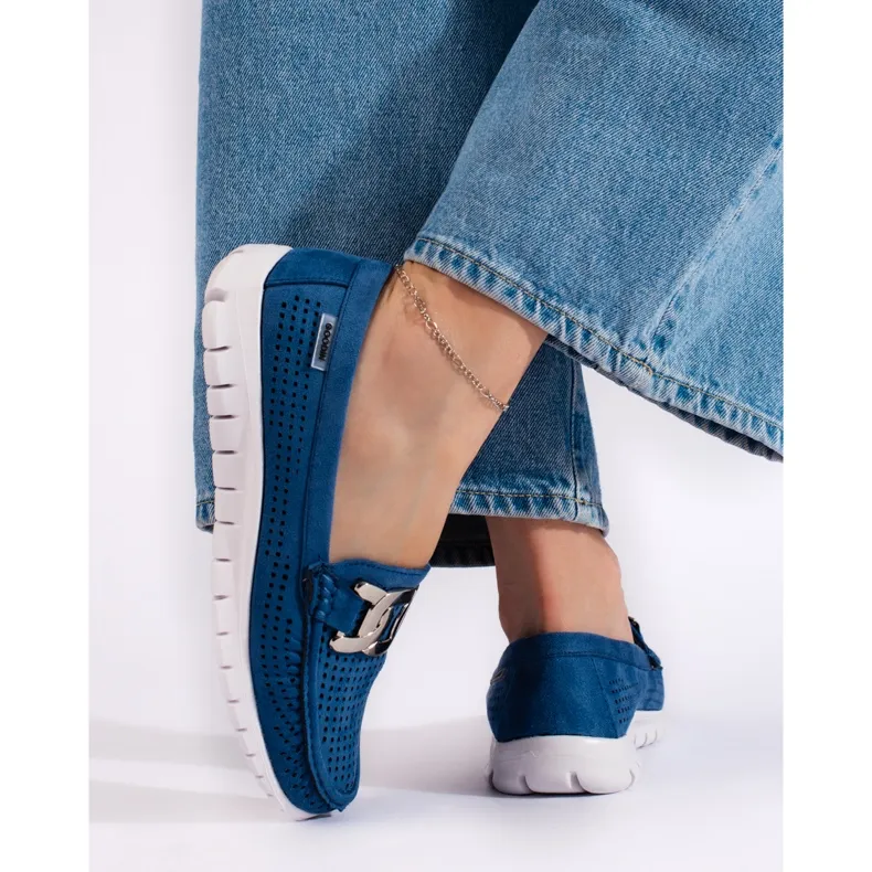 Goodin Mocassins femme bleus ajourés