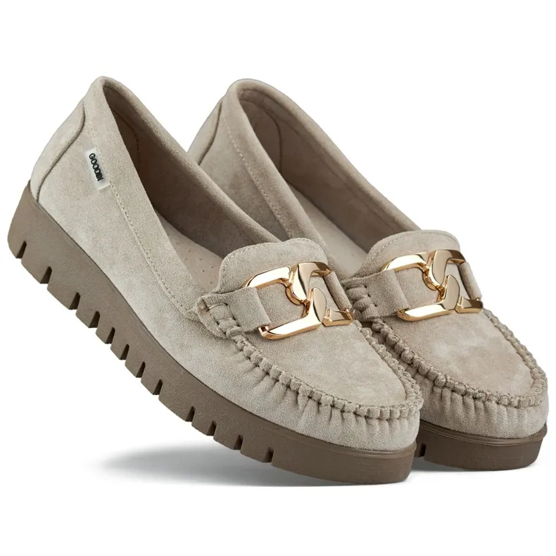 Mocassins femme beige foncé avec semelle confortable