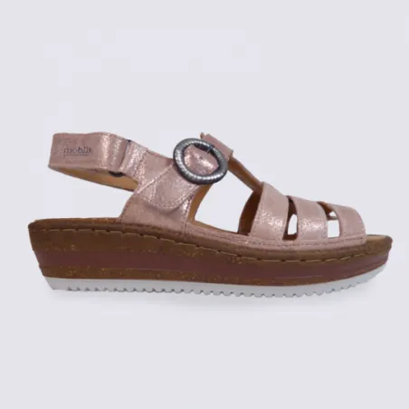 Nu-pied Mephisto en cuir or rose à talon compensé I Igert Chausseur & Maroquinier Dannemarie