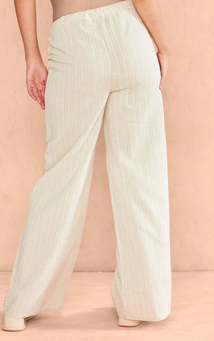 Pantalon ample gris pierre à rayures en effet lin