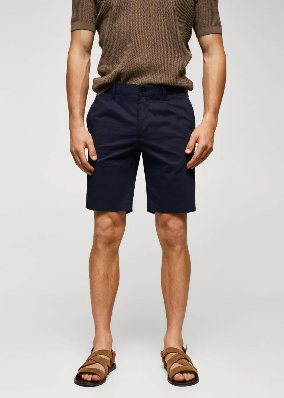 Pantalons | Homme MANGO Bermuda En Coton à Pinces Bleu Marine