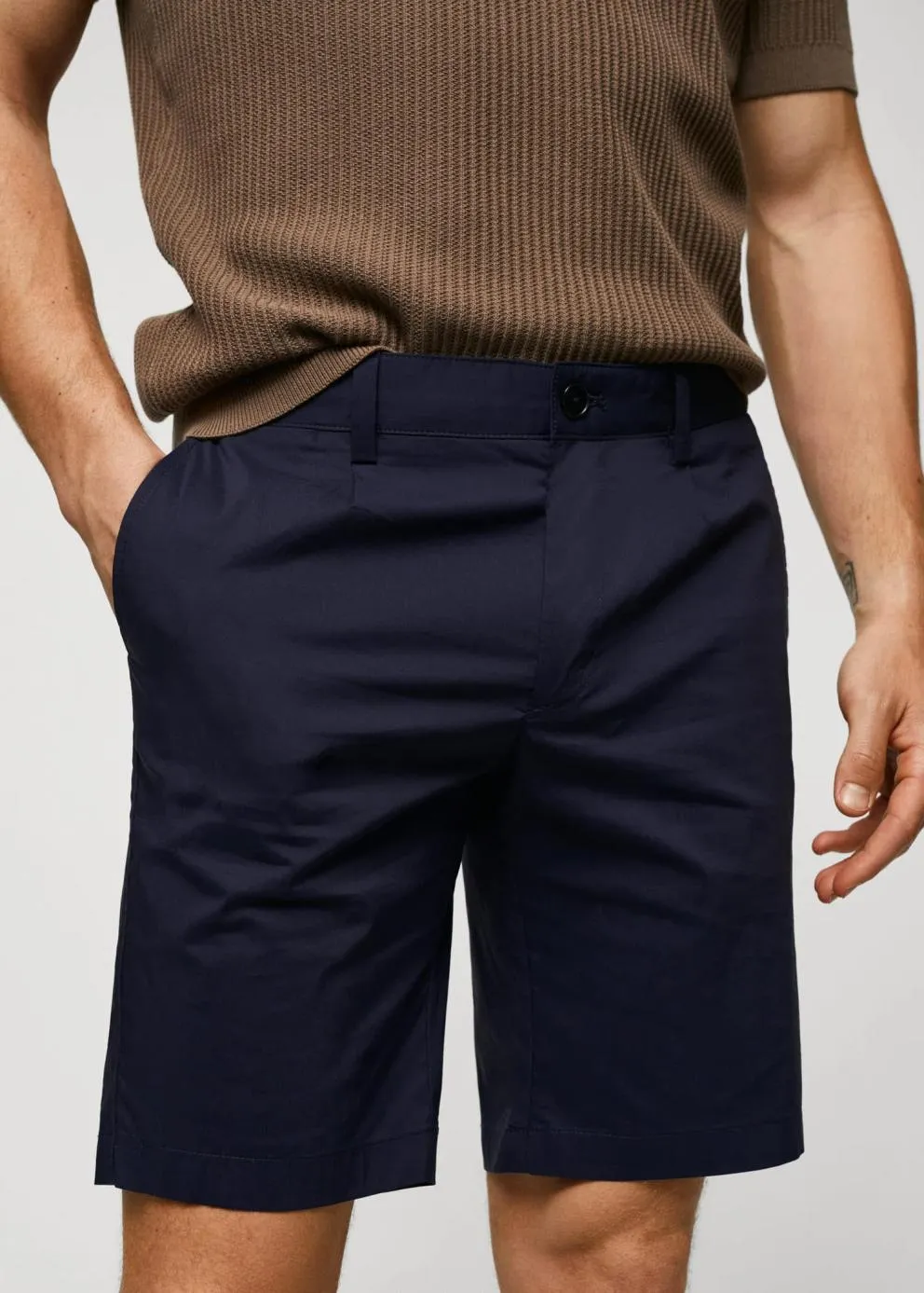 Pantalons | Homme MANGO Bermuda En Coton à Pinces Bleu Marine