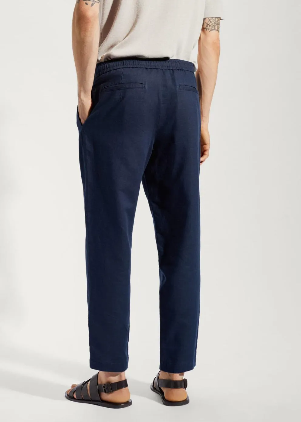 Pantalons | Homme MANGO Pantalon Slim Fit Lin Cordon Bleu Marine
