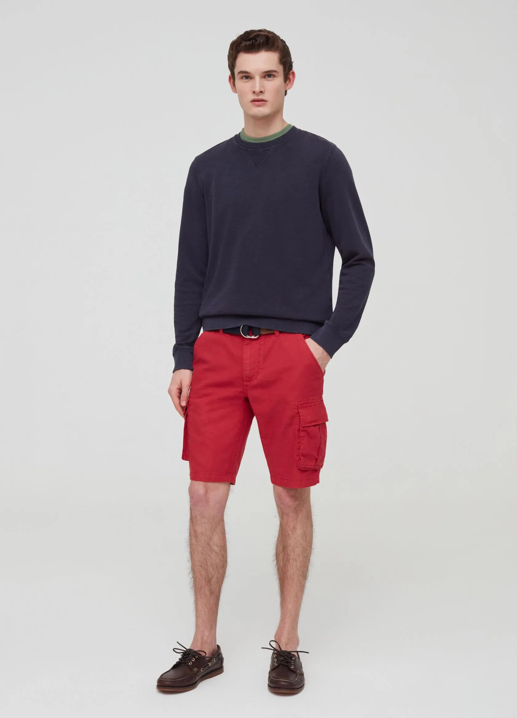 Pantalons Homme | Regular-fit cargo Bermuda shorts in linen and cotton Rouge fraise | OVS