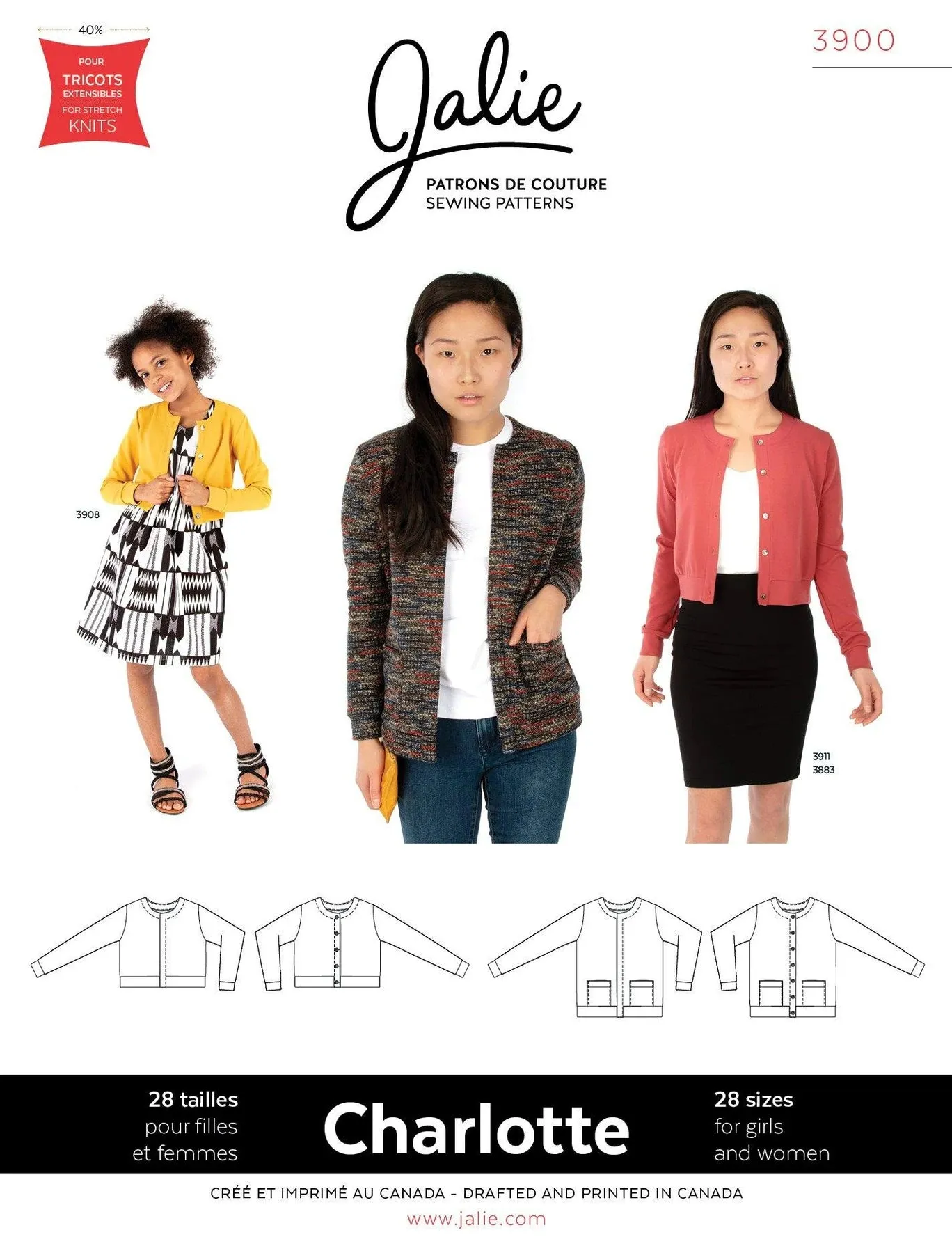 Patron de couture Cardigans CHARLOTTE 3900 | Patron papier - Jalie