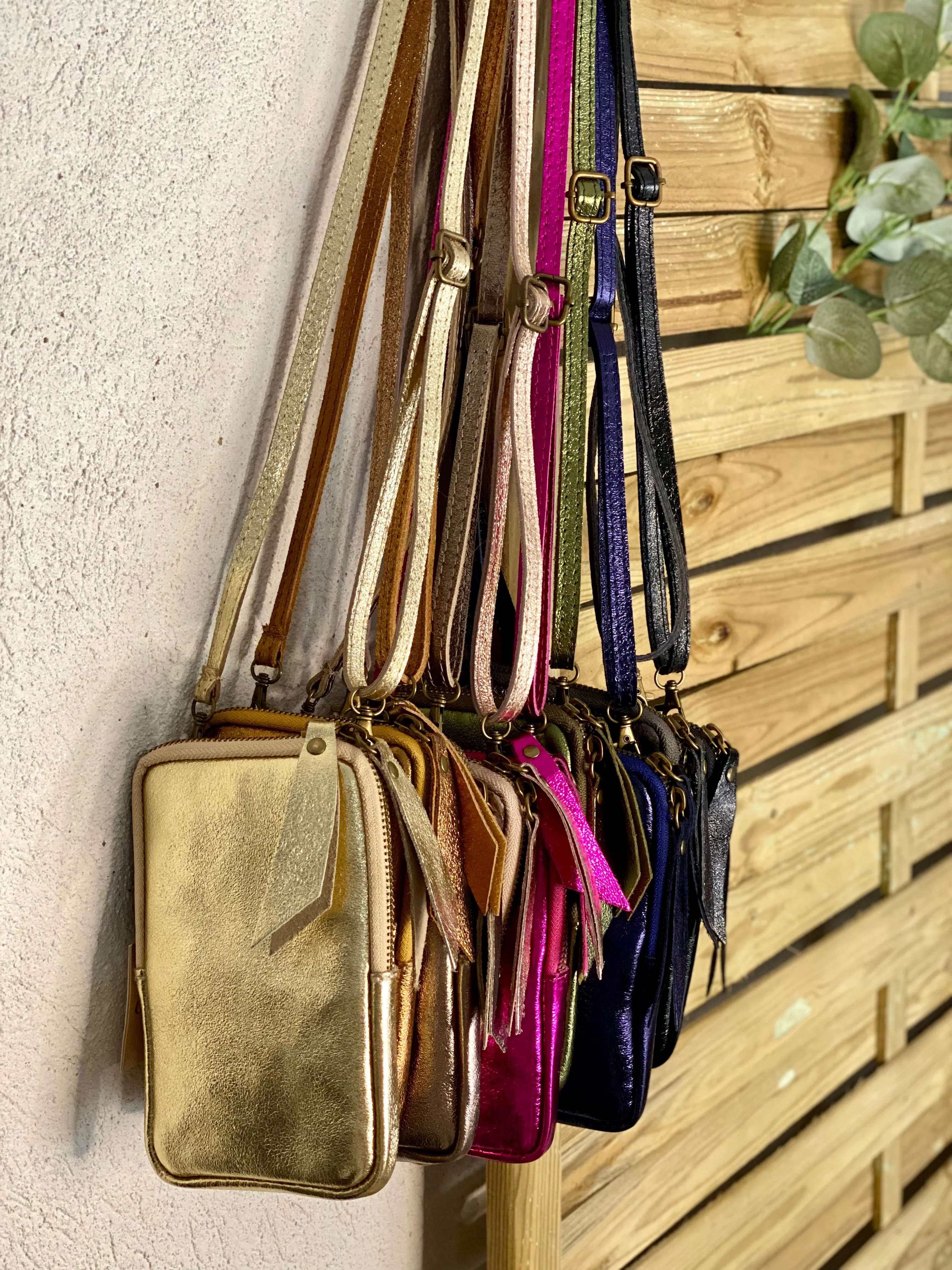 Pochette bandoulière pour téléphone en cuir irisé - STELLA - Cuivre rosé / rose Gold (9 coloris)