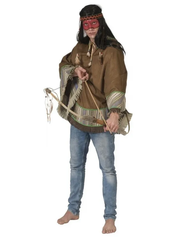 Poncho amérindien homme motif ethnique et plumes