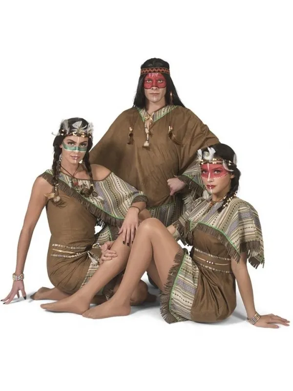 Poncho amérindien homme motif ethnique et plumes