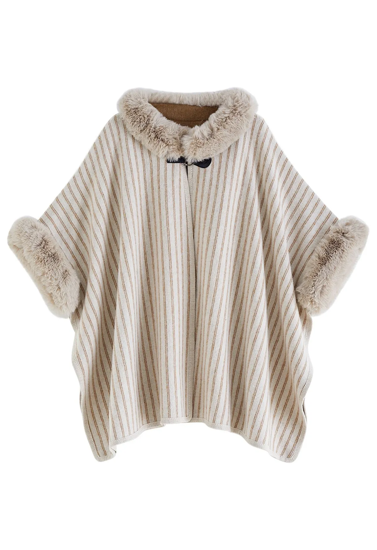 Poncho en fausse fourrure à rayures verticales