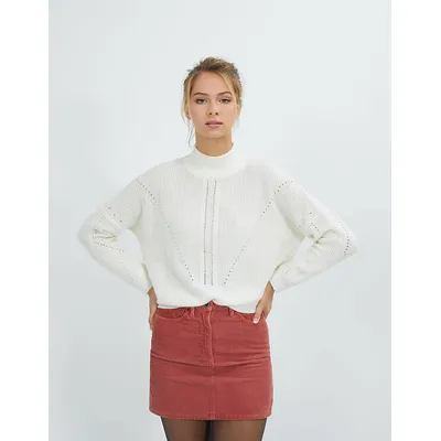 Pull blanc cassé mohair mélangé à col montant I.Code