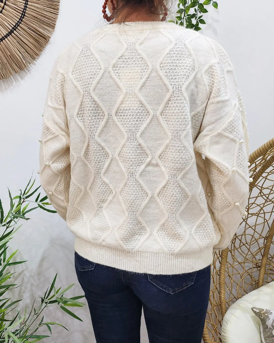 Pull femme maille et perles nacrées
