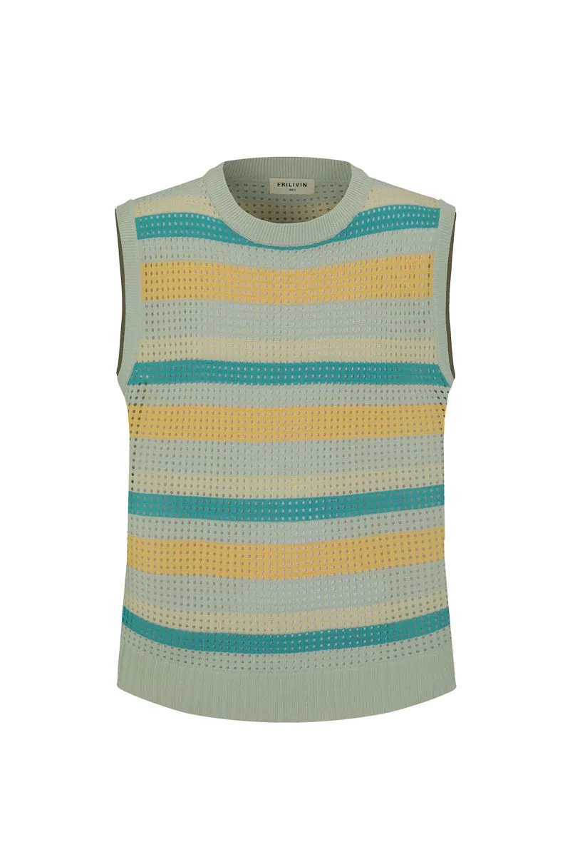 Pull sans manche en maille rayé