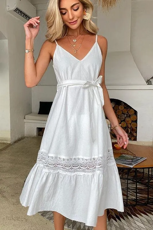 Robe Blanche Décontractée À Col V