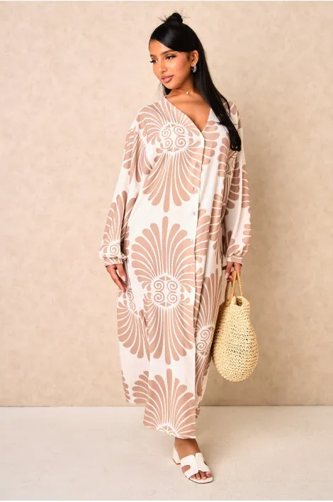 Robe chemise ample a imprimé beige
