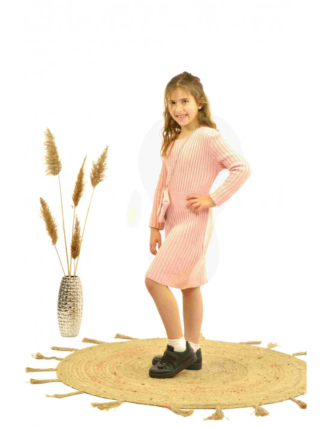 ROBE MAILLE SACOCHE ROSE- FILLE