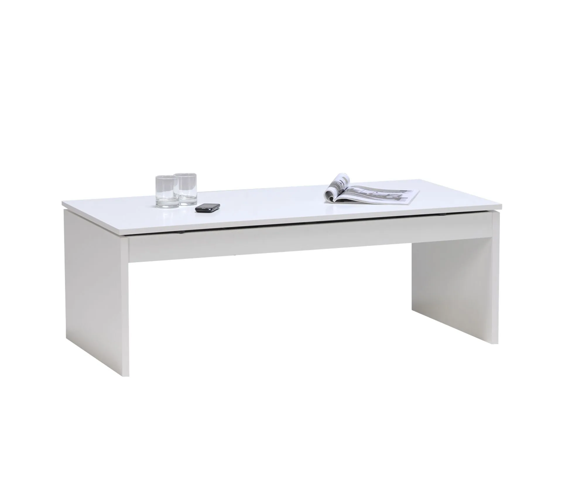 Table Basse 120cm Plateau Relevable Darwin Blanche